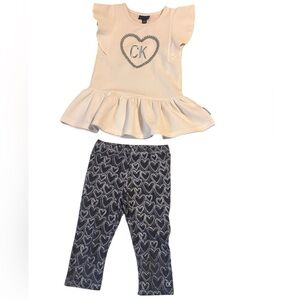 Calvin Klein Cream and Blue Pant Set with Ruffled Hem